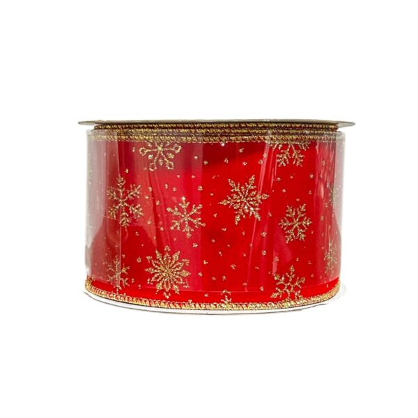 Cinta 2.5 X 010 Yd Glitter Snowflakes On Velvet Red/Gold