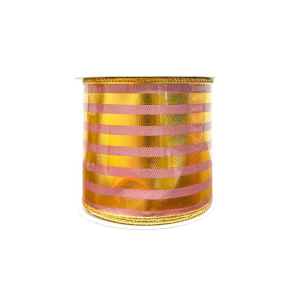 Cinta 4 X 10 Yd Metalic Vertical Stripes Dusty Rose/Gold